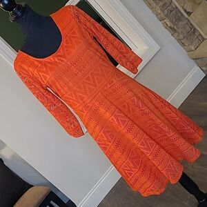 CATO sz M neon orange lace overlay dress